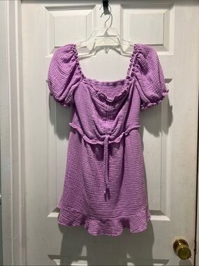 Show Me Your MuMu Lilac Puff-Sleeve Peasant Style Dress